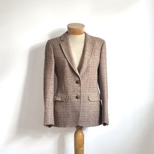 Vintage Lands End HARRIS TWEED Scottish Wool Blazer Size 8 Purple / Mauve / Blue